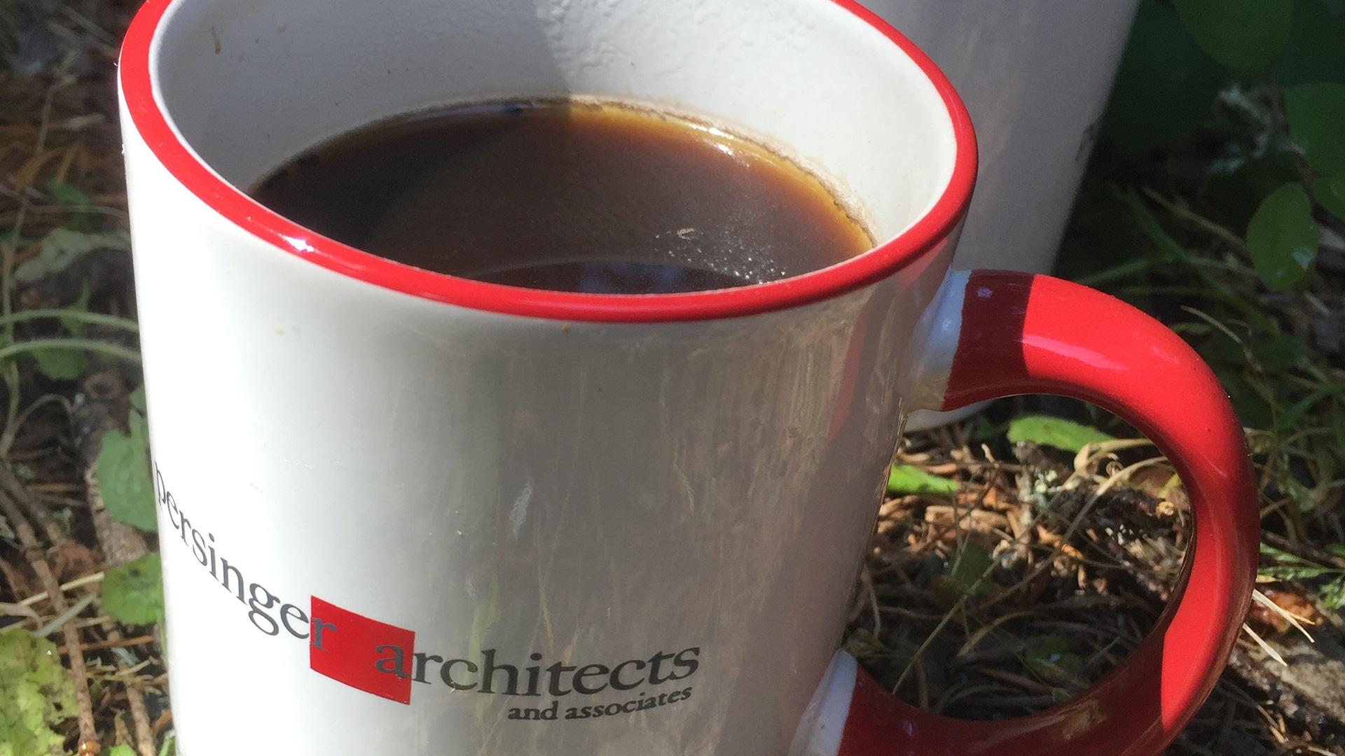 Closeup of persinger mugs, sunligh glimmering off coffee inside