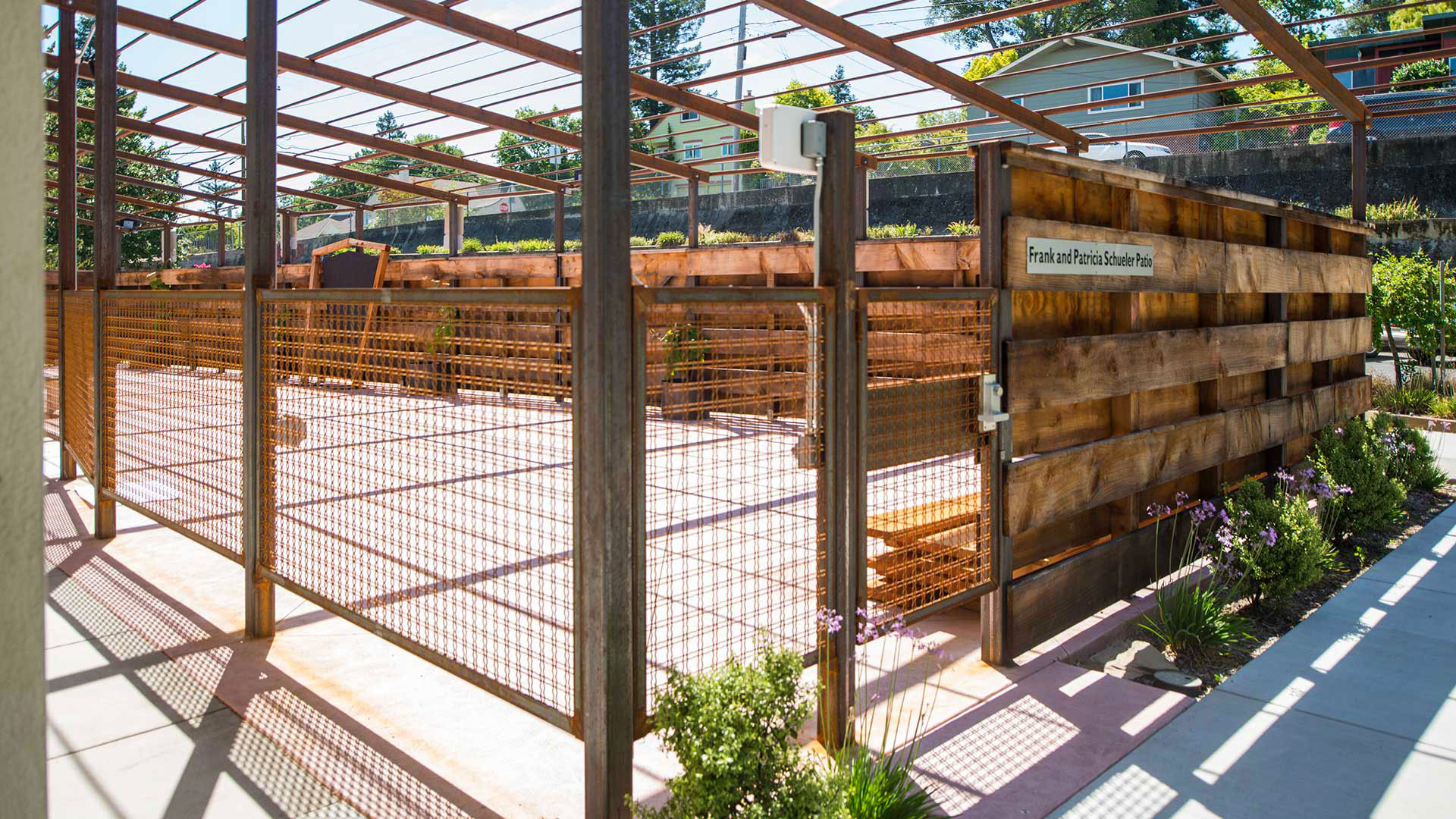 Patio area on side of Center for the Arts, dedicated to Frank and Patricia Schueler.