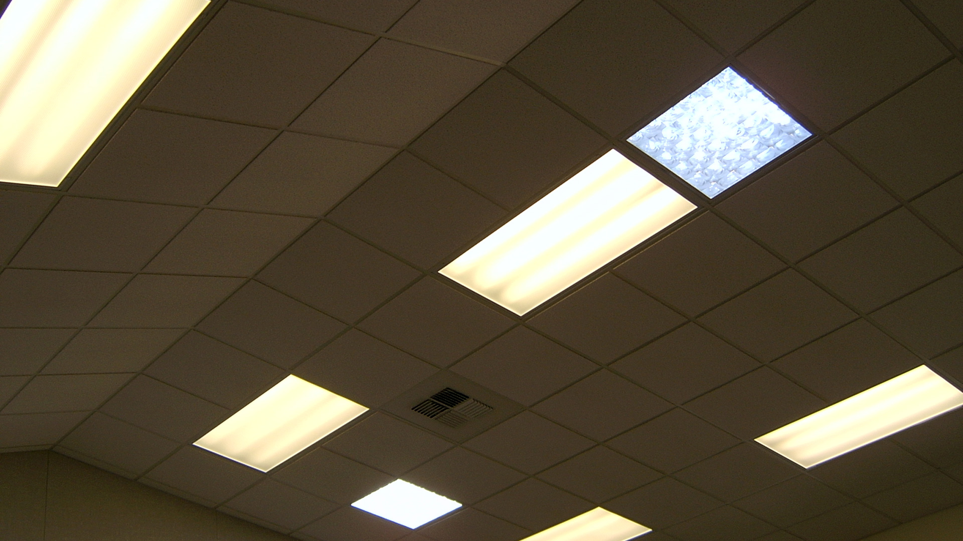 Interior of new classrooms with vaulted ceilings.