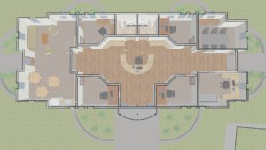 3-D rendering of administrative building floorplan.