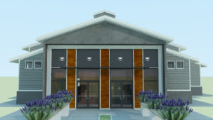 3-D model of Kelseyville Multi-Use Room exterior, closely resembling final build